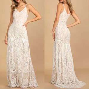 Lulus Flynn White Lace Maxi Dress Sz S